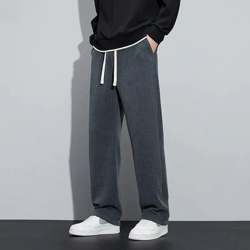 Textured Drawstring Wide Leg Casual Trousers - Streetwear Fit
