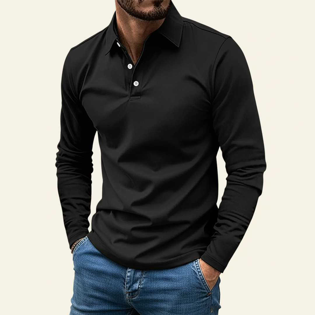Slim Fit Long Sleeve Polo Shirt Men