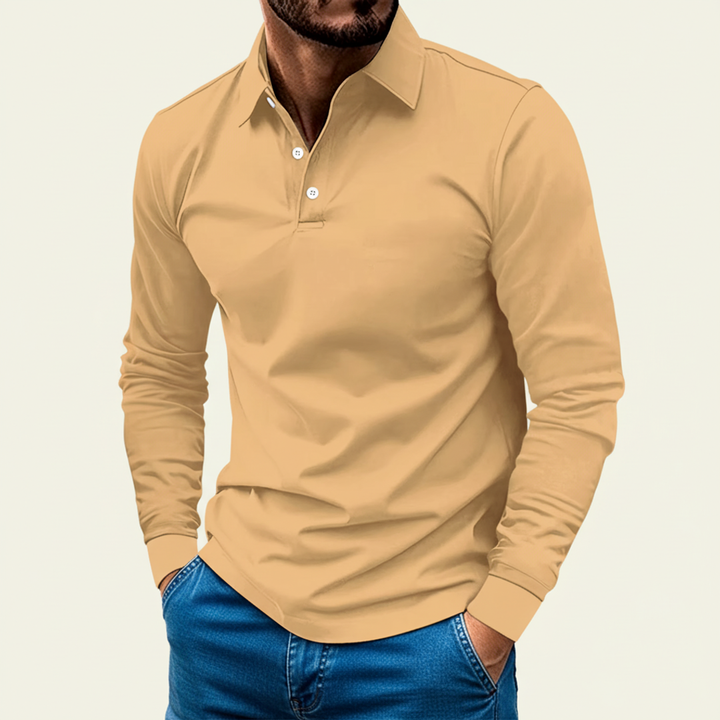 Slim Fit Long Sleeve Polo Shirt Men