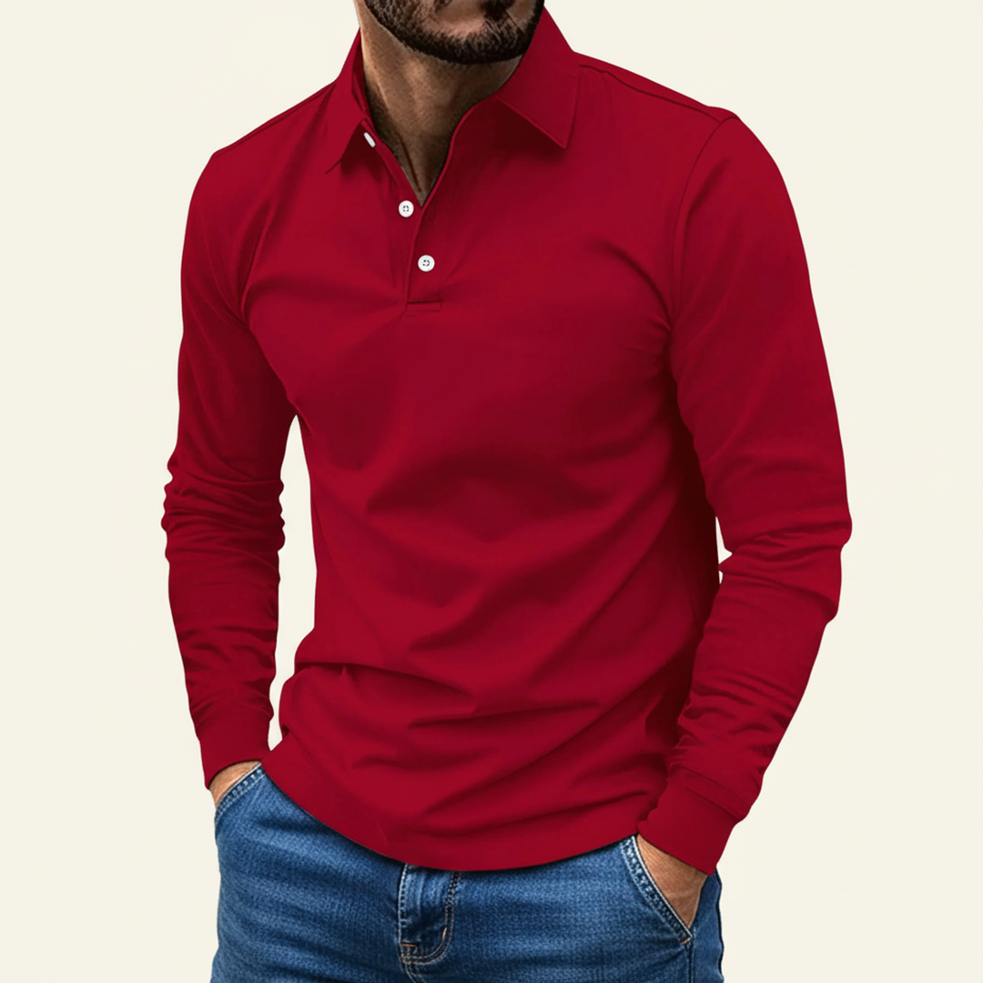 Slim Fit Long Sleeve Polo Shirt Men