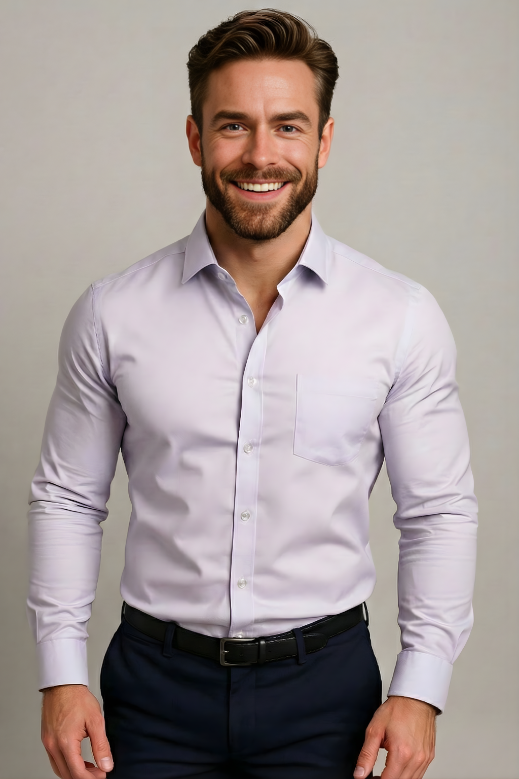 Chest Pocket Long Sleeve Muscle Fit Dress Shirt