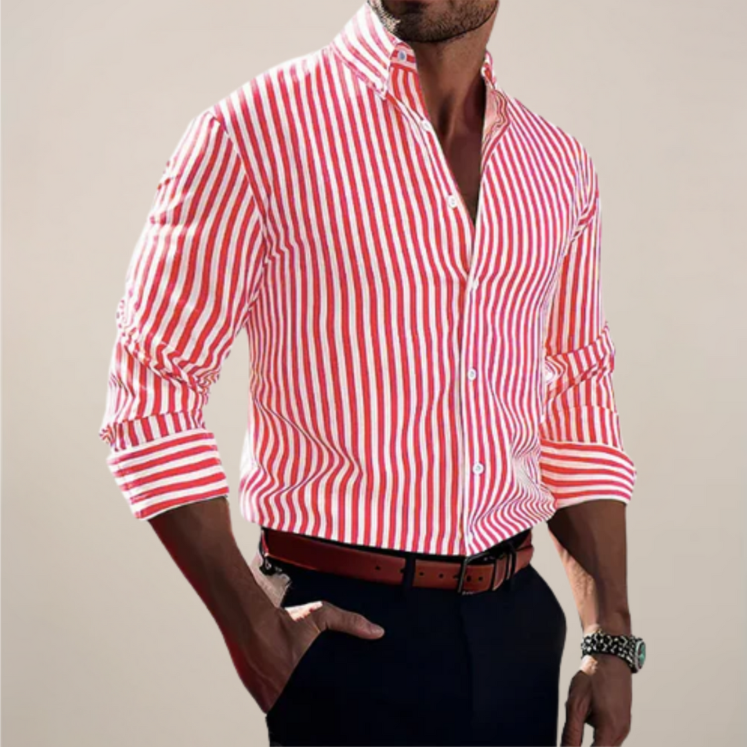 Bold Stripe Button Down Long Sleeve Slim Fit Casual Shirt