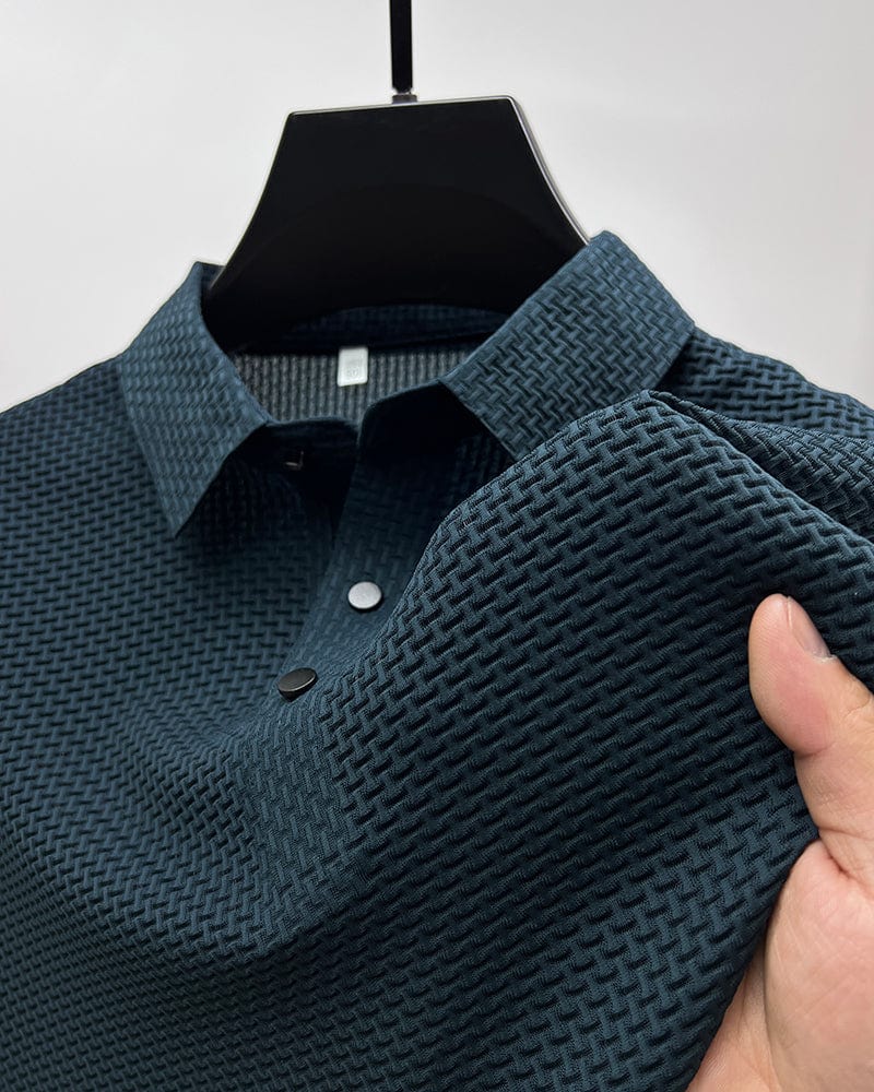 Woven Texture Tonal Button Polo Shirt Men