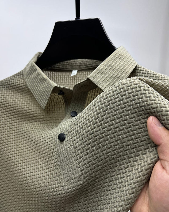 Woven Texture Tonal Button Polo Shirt Men