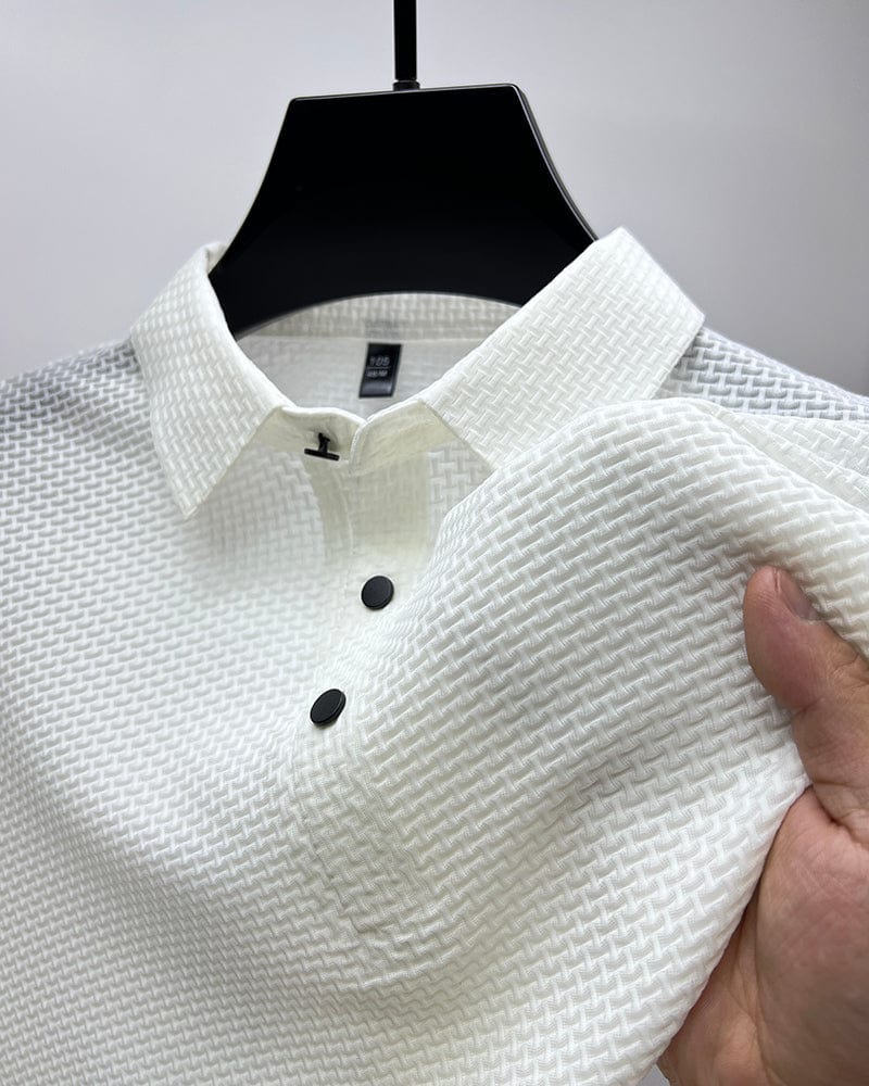Woven Texture Tonal Button Polo Shirt Men