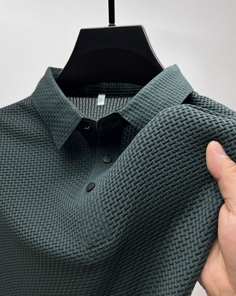 Woven Texture Tonal Button Polo Shirt Men