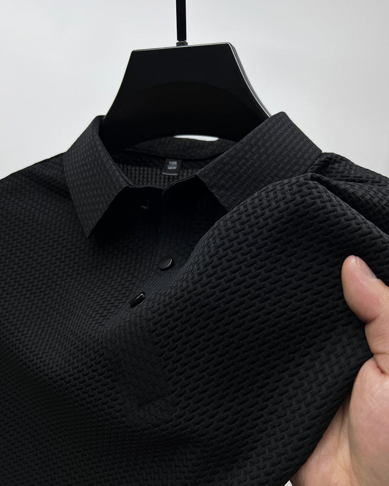 Woven Texture Tonal Button Polo Shirt Men