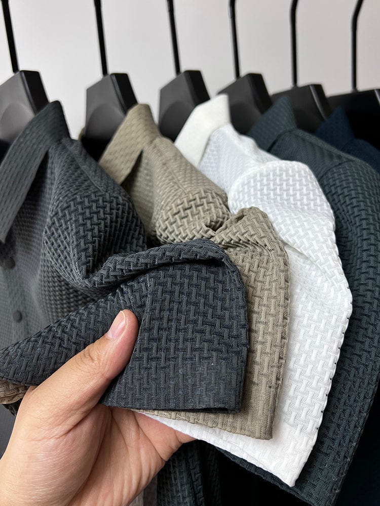 Woven Texture Tonal Button Polo Shirt Men