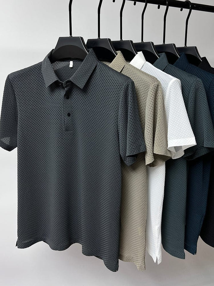 Woven Texture Tonal Button Polo Shirt Men