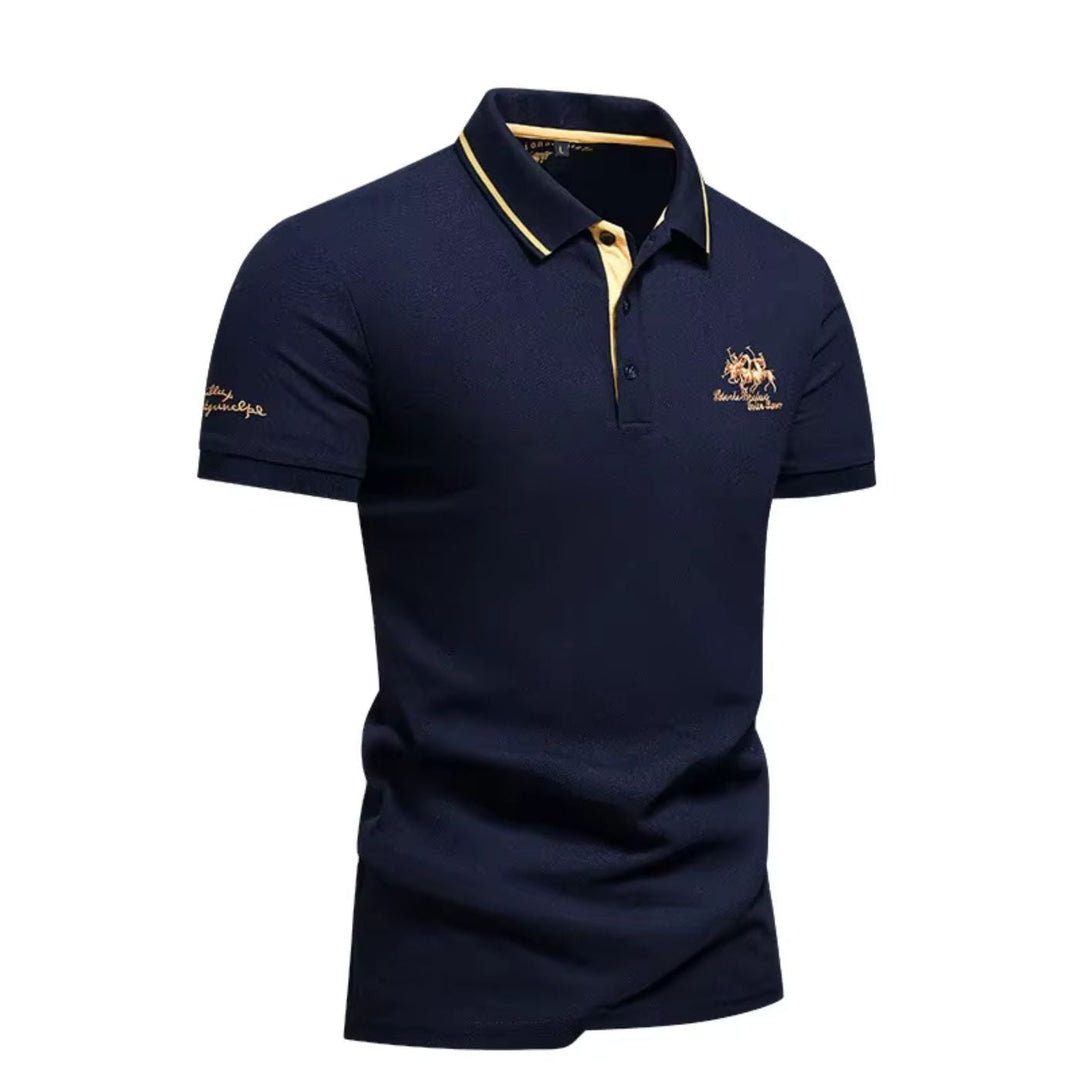 Contrast Tipped Embroidered Short Sleeve Slim Fit Polo Shirt