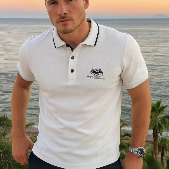 Contrast Tipped Embroidered Short Sleeve Slim Fit Polo Shirt
