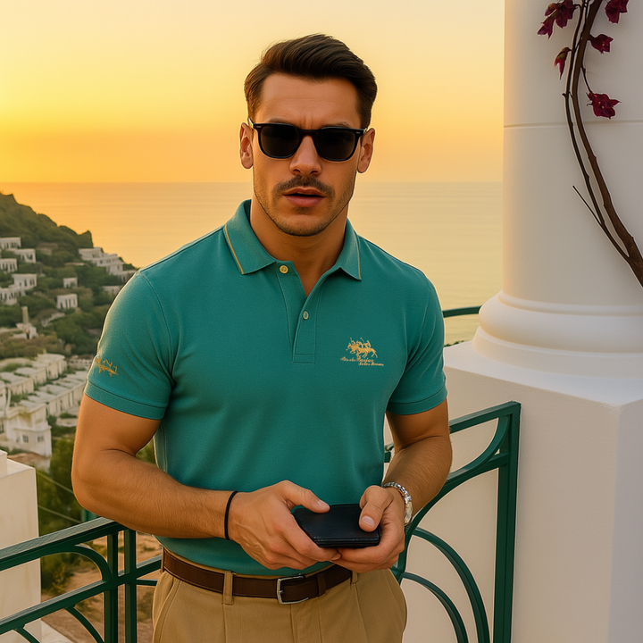 Contrast Tipped Embroidered Short Sleeve Slim Fit Polo Shirt