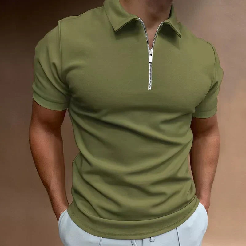 Quarter Zip Short Sleeve Polo Shirt Men