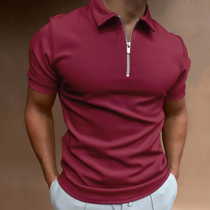Quarter Zip Short Sleeve Polo Shirt Men