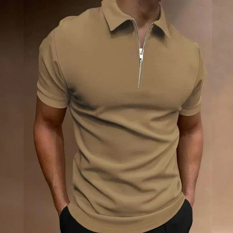 Quarter Zip Short Sleeve Polo Shirt Men