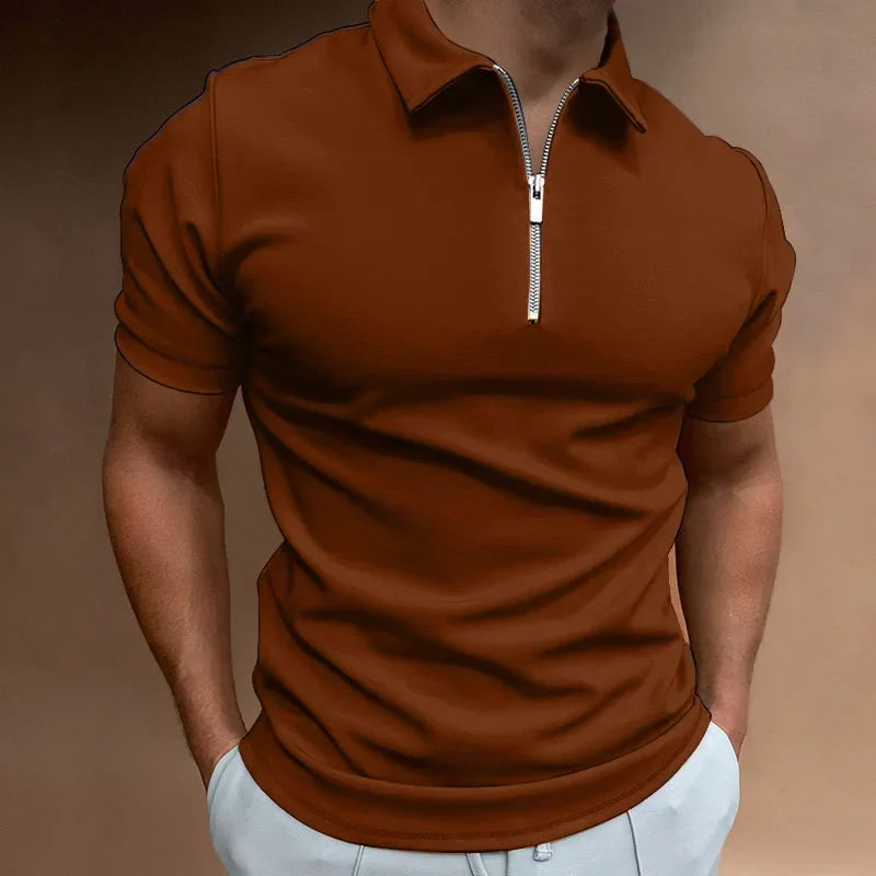 Quarter Zip Short Sleeve Polo Shirt Men