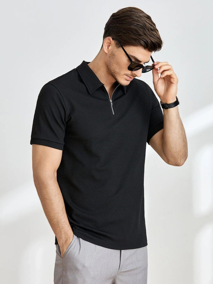 Muscle Fit Quarter Zip Short Sleeve Polo Men