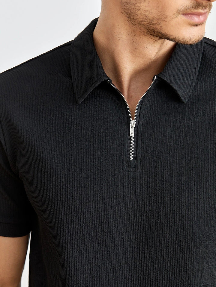 Muscle Fit Quarter Zip Short Sleeve Polo Men