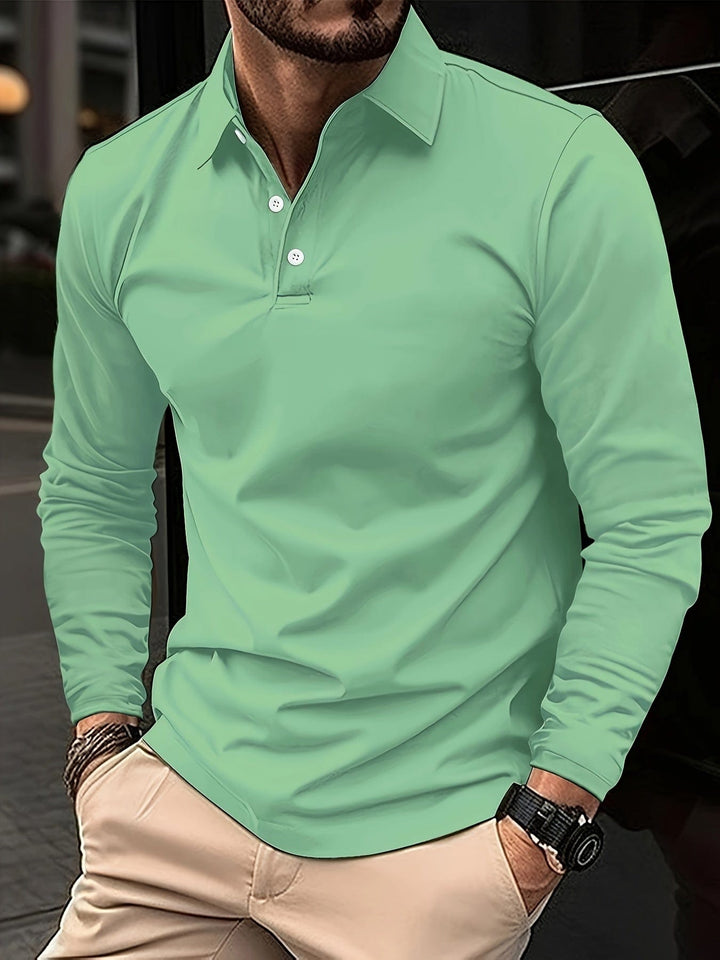 Plain Long Sleeve Muscle Fit Smart Casual Polo Shirt