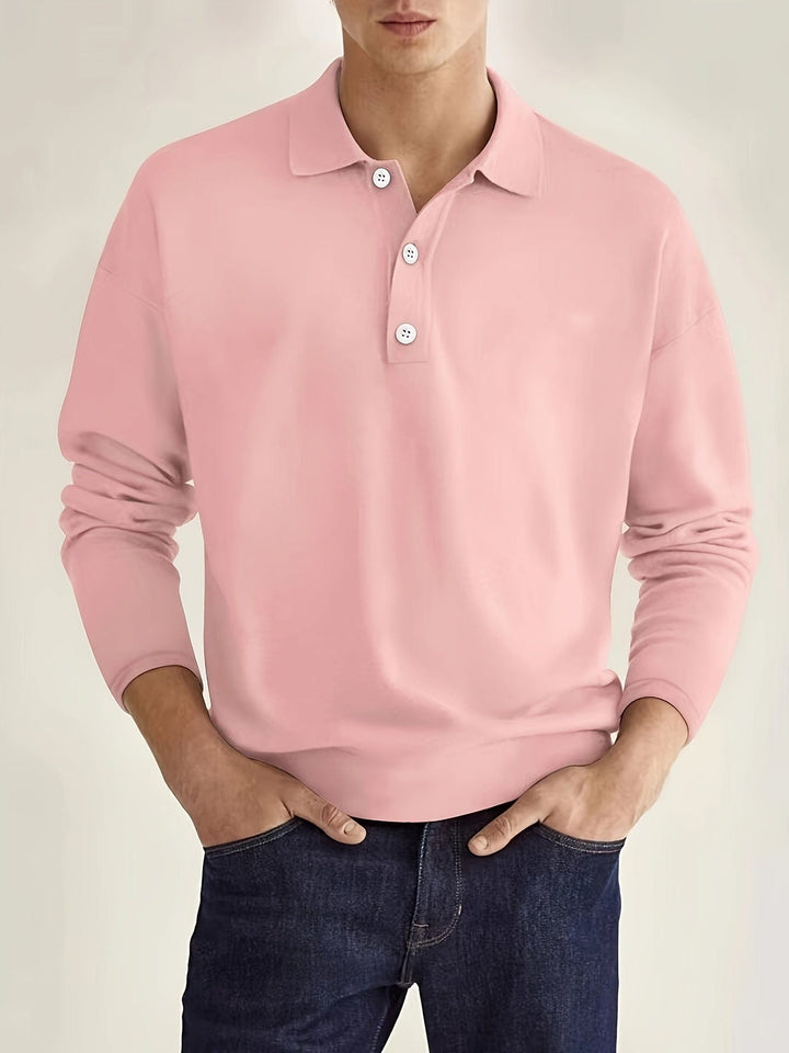 Plain Long Sleeve Muscle Fit Smart Casual Polo Shirt