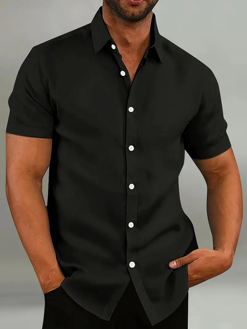 Slim Fit Short Sleeve Linen Shirt Men