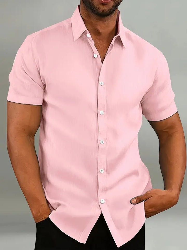Slim Fit Short Sleeve Linen Shirt Men