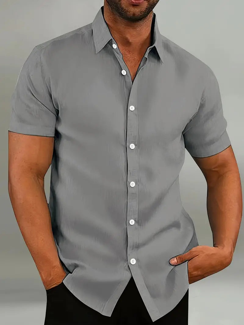 Slim Fit Short Sleeve Linen Shirt Men