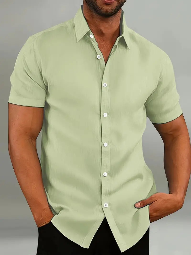 Slim Fit Short Sleeve Linen Shirt Men