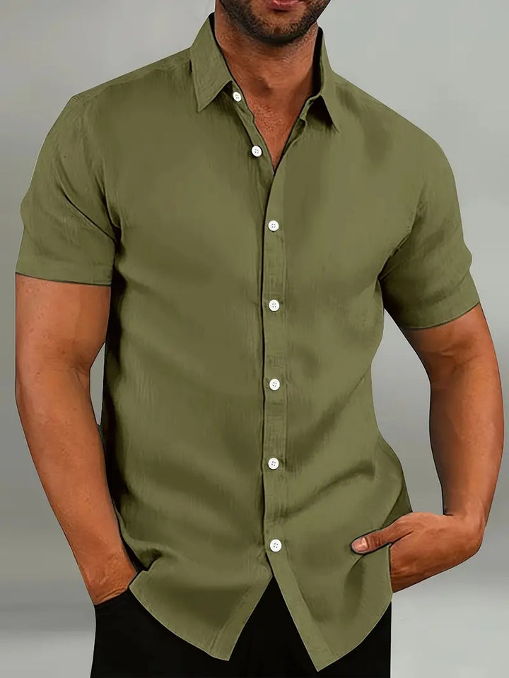 Slim Fit Short Sleeve Linen Shirt Men