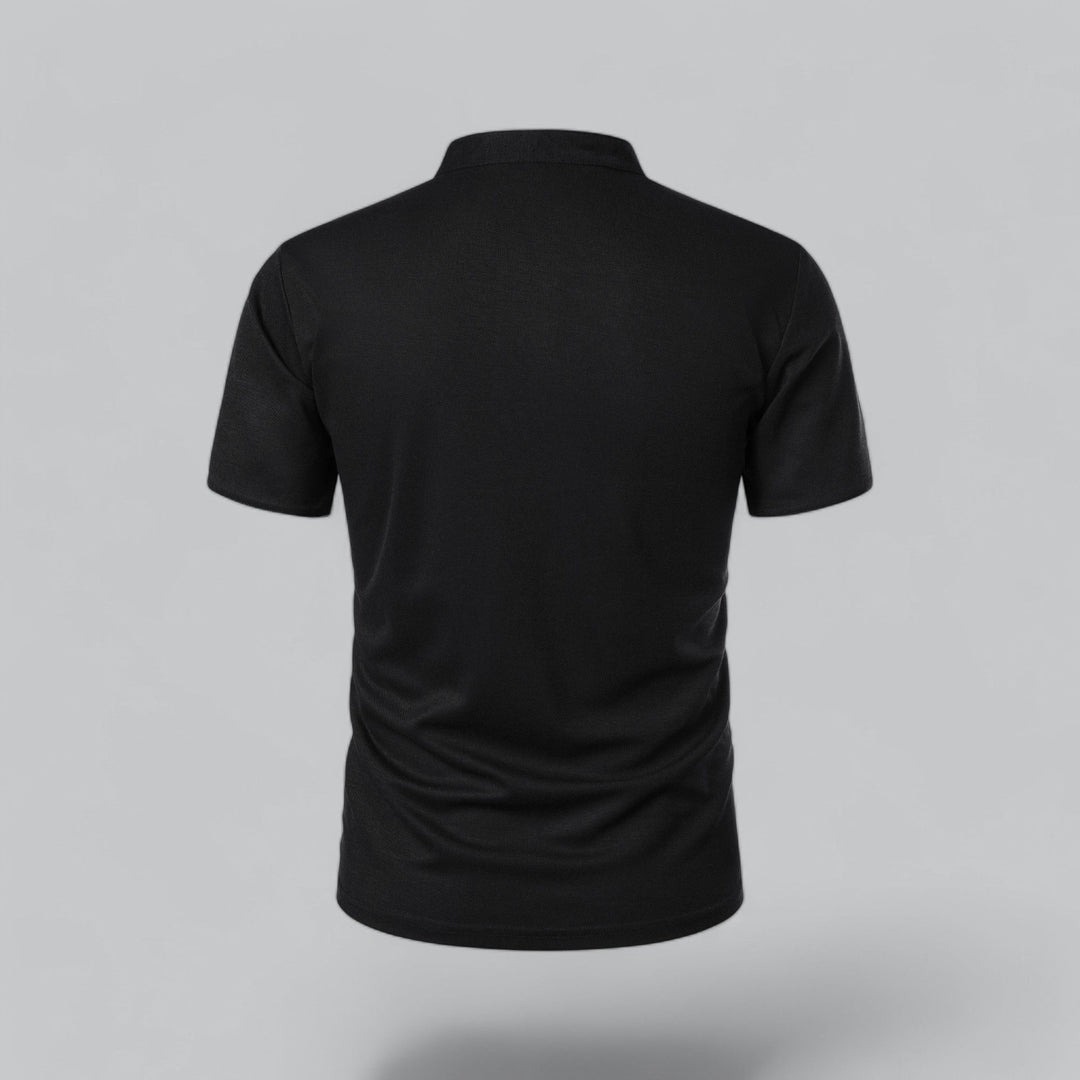 Contrast Trim Stand Collar Button Placket Short Sleeve Polo Shirt