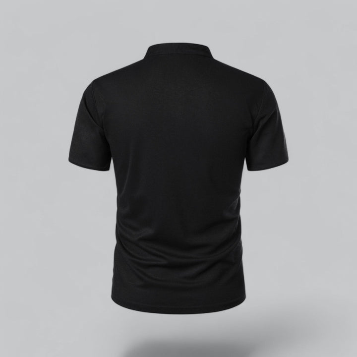 Contrast Trim Stand Collar Button Placket Short Sleeve Polo Shirt