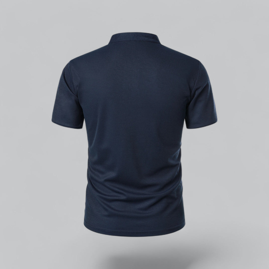 Contrast Trim Stand Collar Button Placket Short Sleeve Polo Shirt