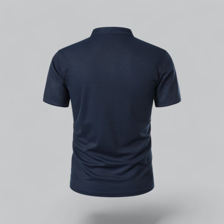 Contrast Trim Stand Collar Button Placket Short Sleeve Polo Shirt
