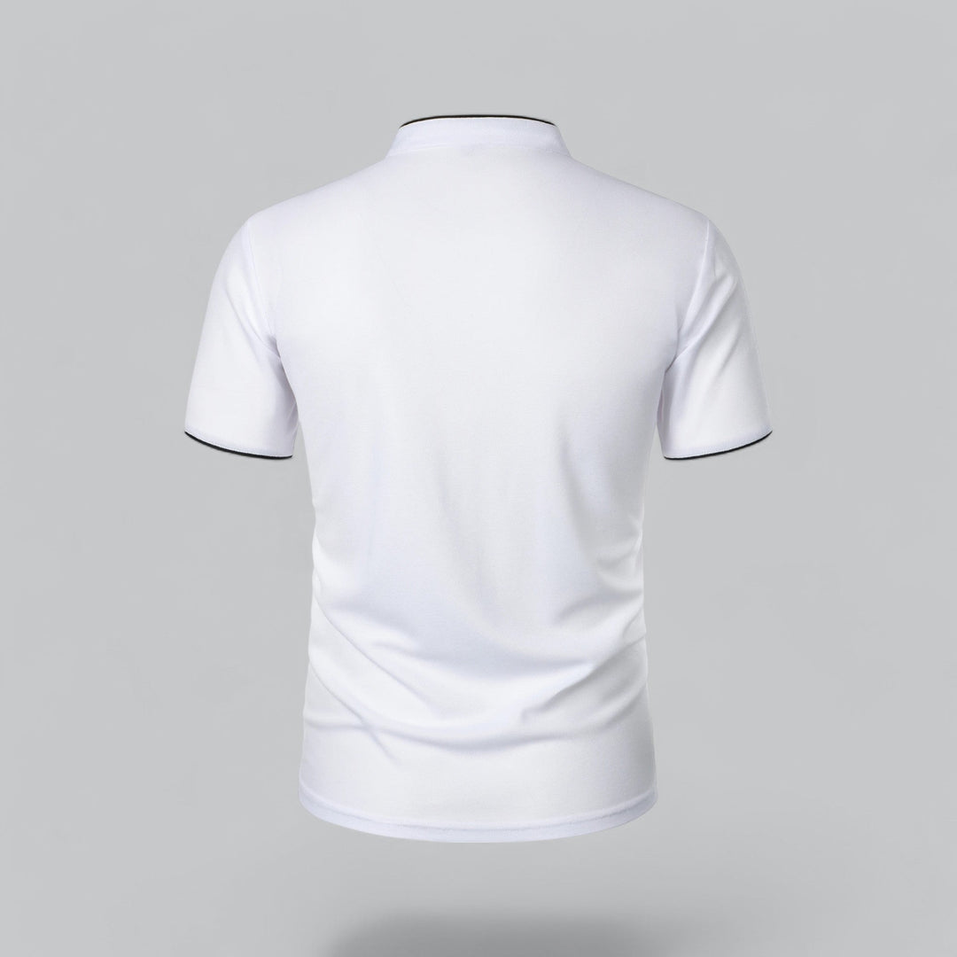 Contrast Trim Stand Collar Button Placket Short Sleeve Polo Shirt