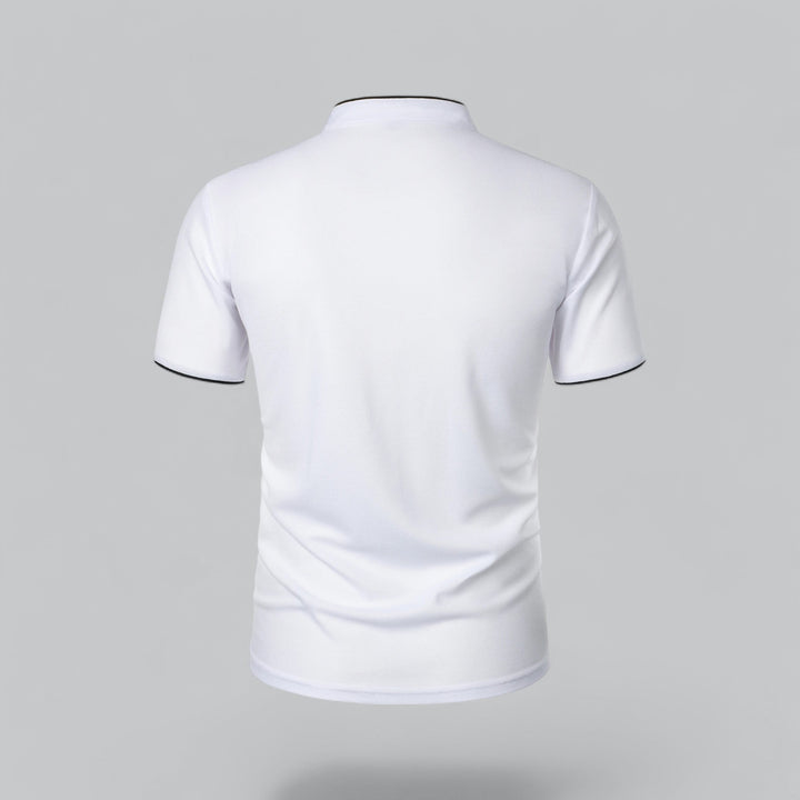 Contrast Trim Stand Collar Button Placket Short Sleeve Polo Shirt