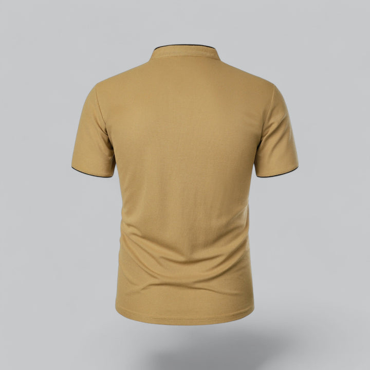 Contrast Trim Stand Collar Button Placket Short Sleeve Polo Shirt