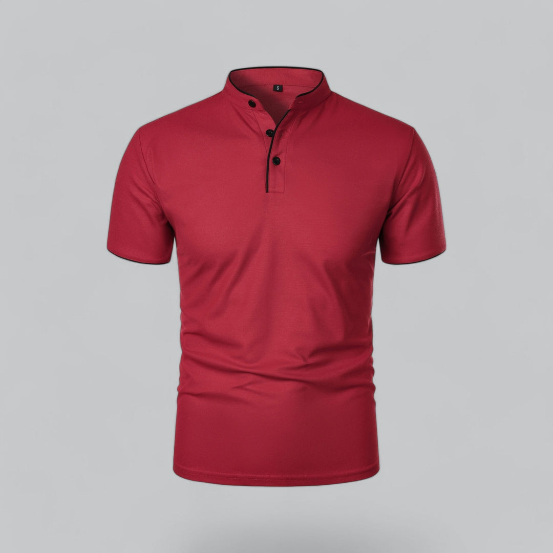 Contrast Trim Stand Collar Button Placket Short Sleeve Polo Shirt