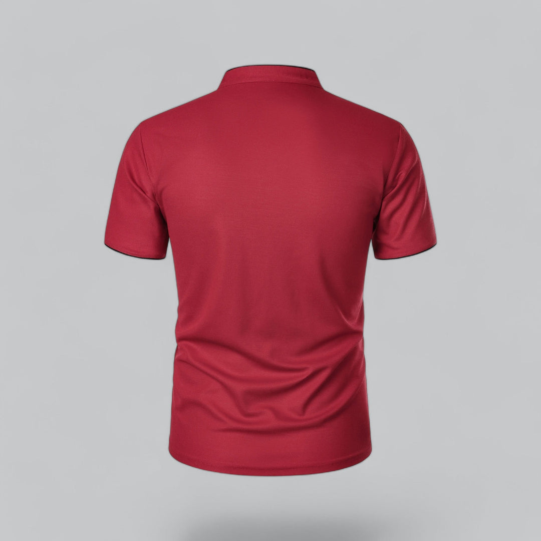 Contrast Trim Stand Collar Button Placket Short Sleeve Polo Shirt