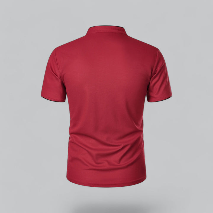 Contrast Trim Stand Collar Button Placket Short Sleeve Polo Shirt