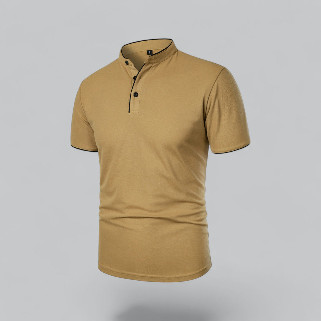 Contrast Trim Stand Collar Button Placket Short Sleeve Polo Shirt