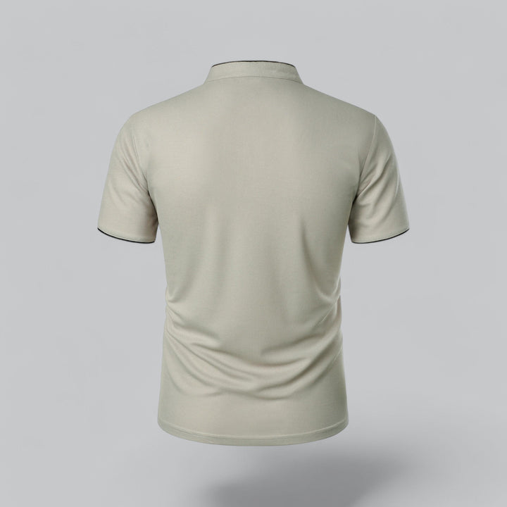 Contrast Trim Stand Collar Button Placket Short Sleeve Polo Shirt
