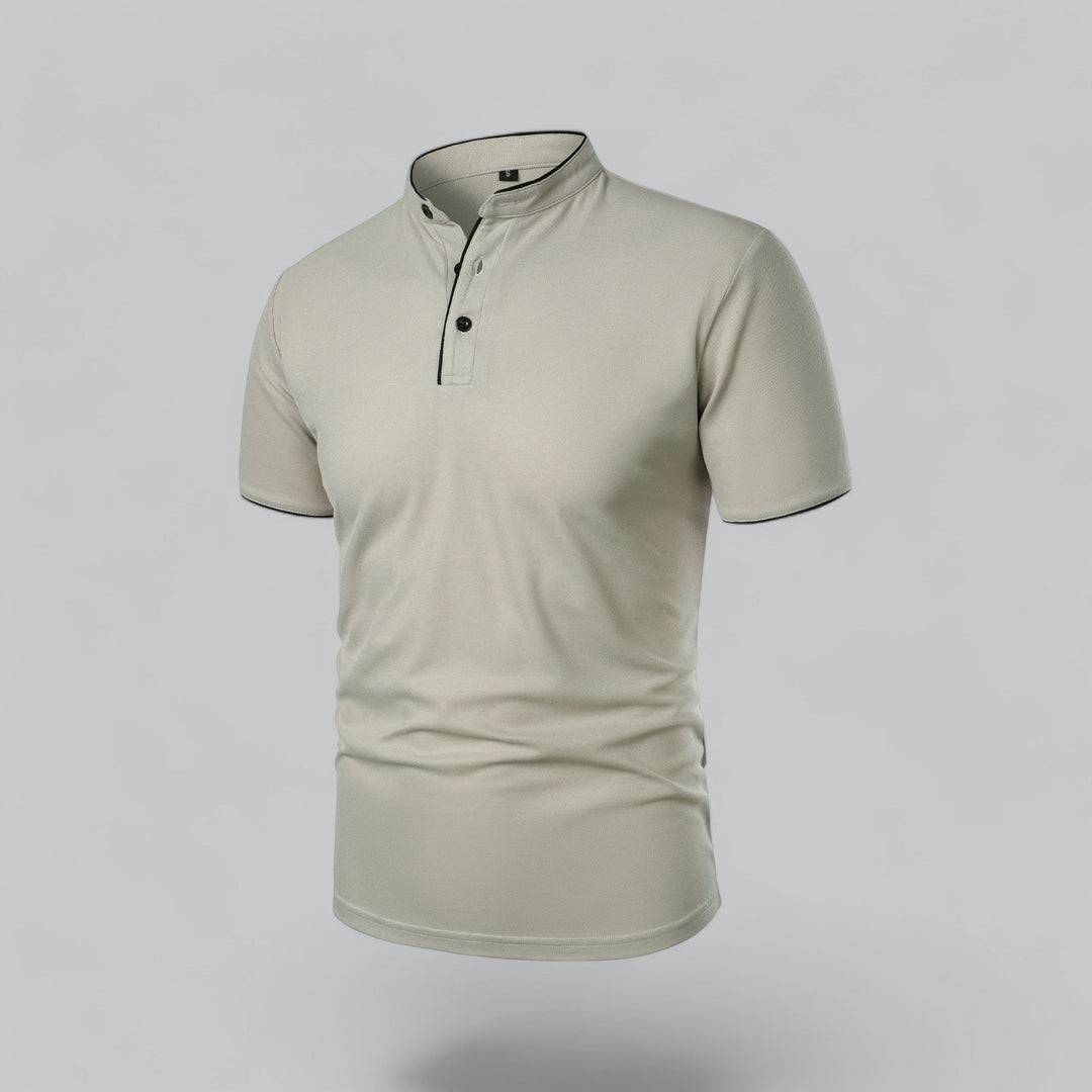 Contrast Trim Stand Collar Button Placket Short Sleeve Polo Shirt
