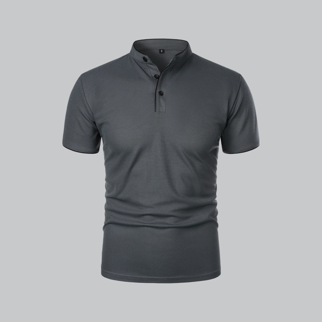 Contrast Trim Stand Collar Button Placket Short Sleeve Polo Shirt