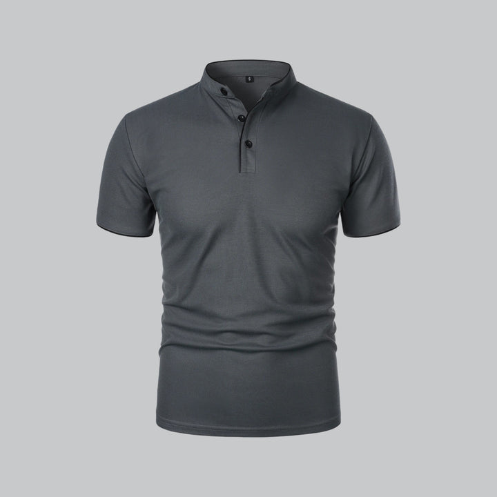 Contrast Trim Stand Collar Button Placket Short Sleeve Polo Shirt