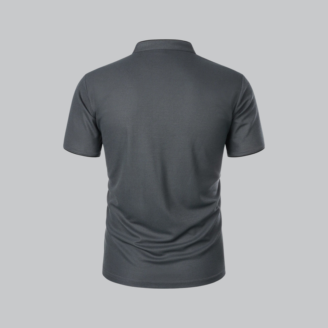 Contrast Trim Stand Collar Button Placket Short Sleeve Polo Shirt