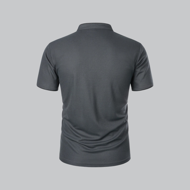 Contrast Trim Stand Collar Button Placket Short Sleeve Polo Shirt