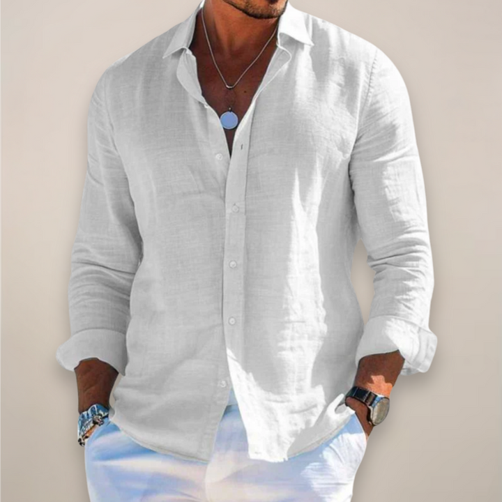 Relaxed Fit Long Sleeve Linen Shirt Men