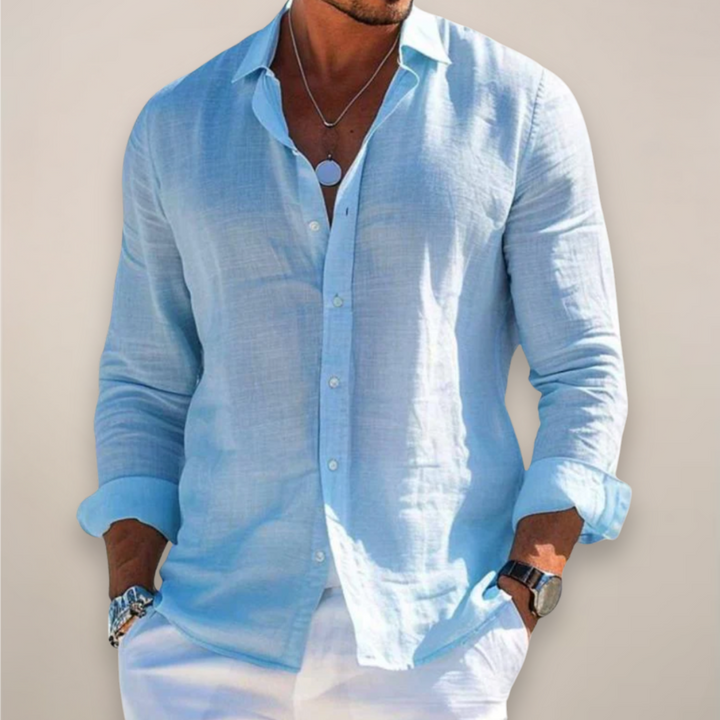 Relaxed Fit Long Sleeve Linen Shirt Men