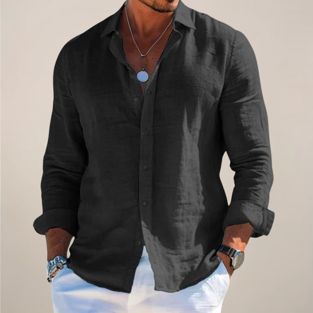 Relaxed Fit Long Sleeve Linen Shirt Men