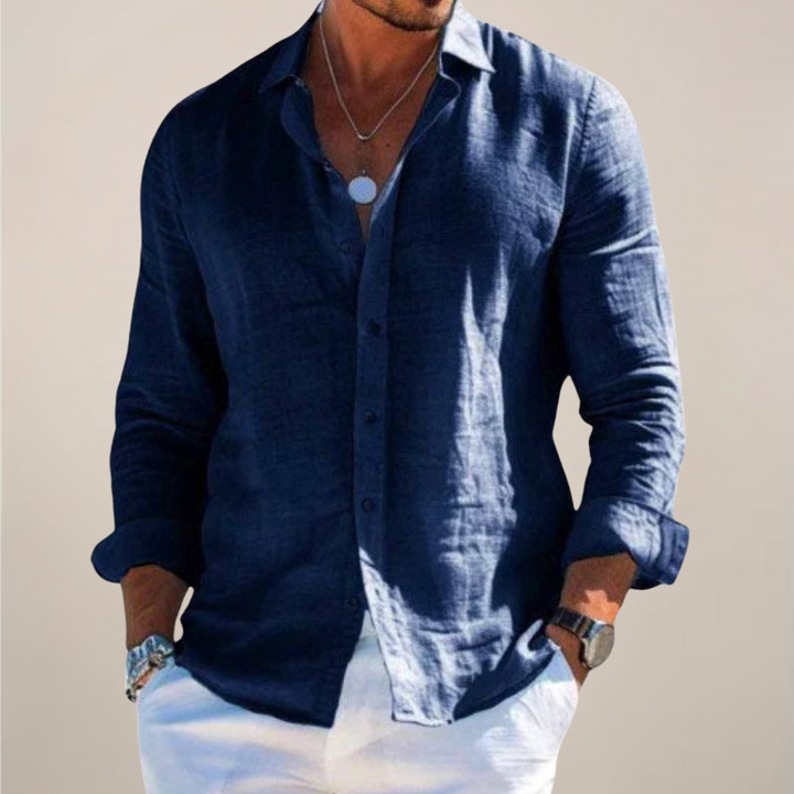 Relaxed Fit Long Sleeve Linen Shirt Men